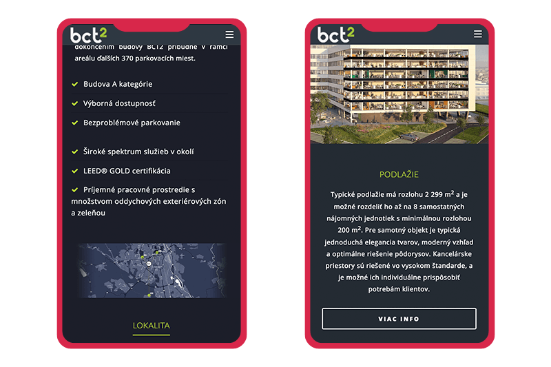 Projekt BCT2 - webstránka - zobrazenie na mobile